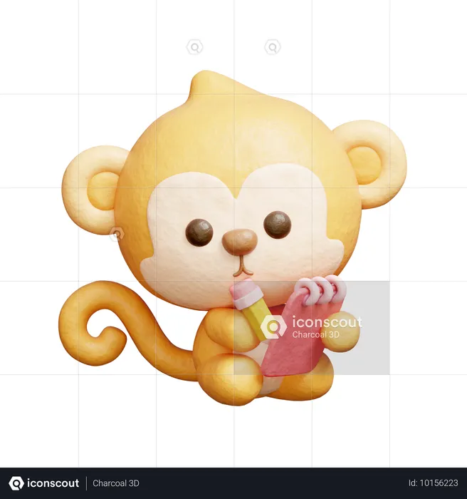 Macaco fofo escrevendo um diário  3D Icon