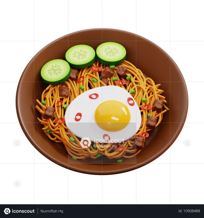 Macarrão frito com ovo e vegetais  3D Icon