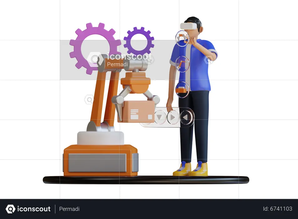 Machine Operating With VR Technologies  3D Illustration