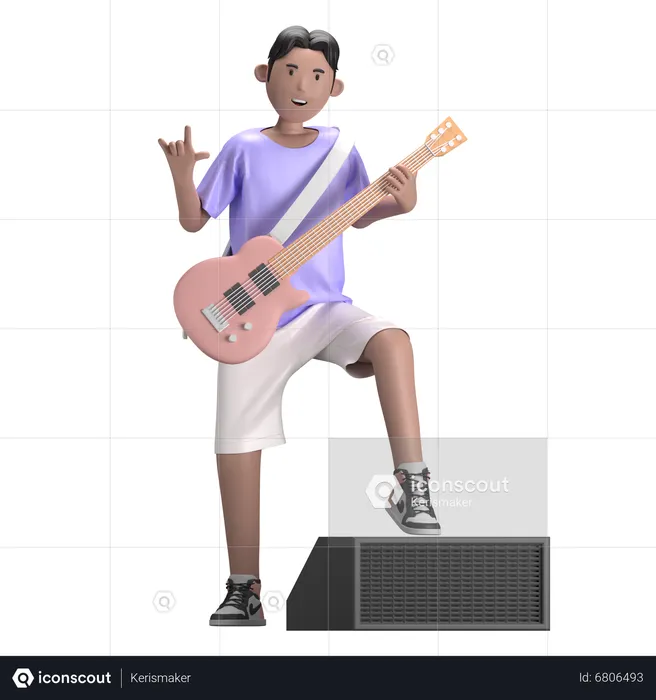 Macho com guitarra  3D Illustration