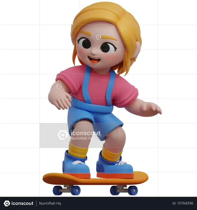 Mädchen, Charakter, Skateboarding  3D Illustration