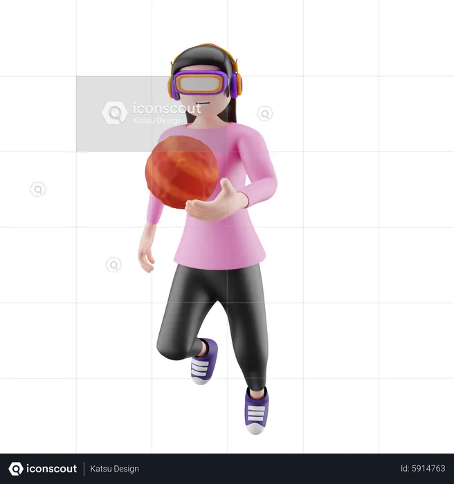 Mädchen genießt VR-Technologie  3D Illustration