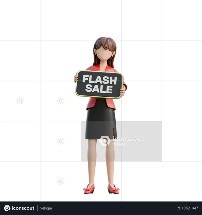 Mädchen mit Flash-Sale-Banner  3D Illustration