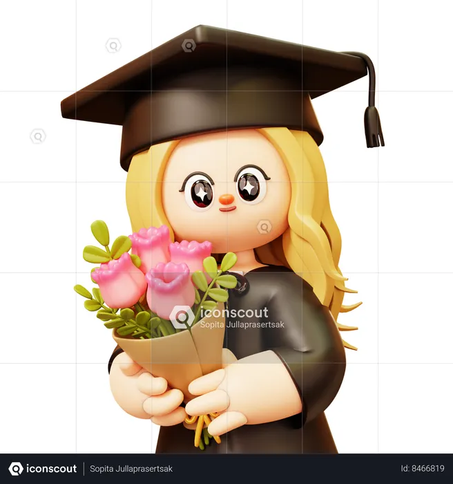 Mädchen hält Tulpenstrauß  3D Icon