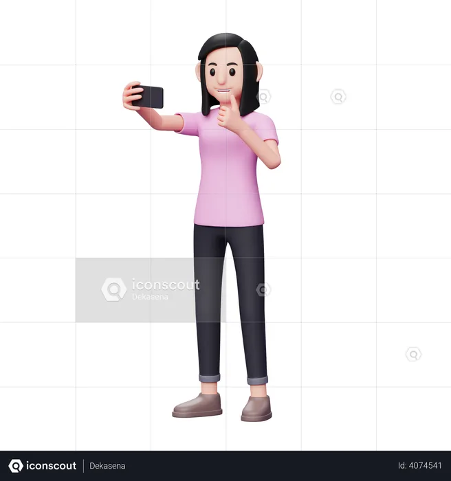 Mädchen macht Selfie  3D Illustration