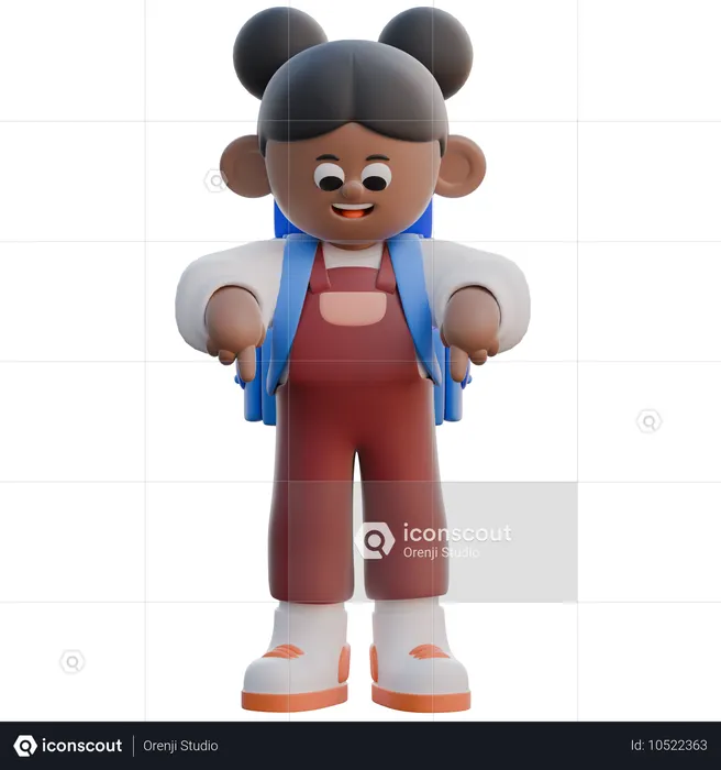 Mädchen mit nach unten zeigenden  3D Icon
