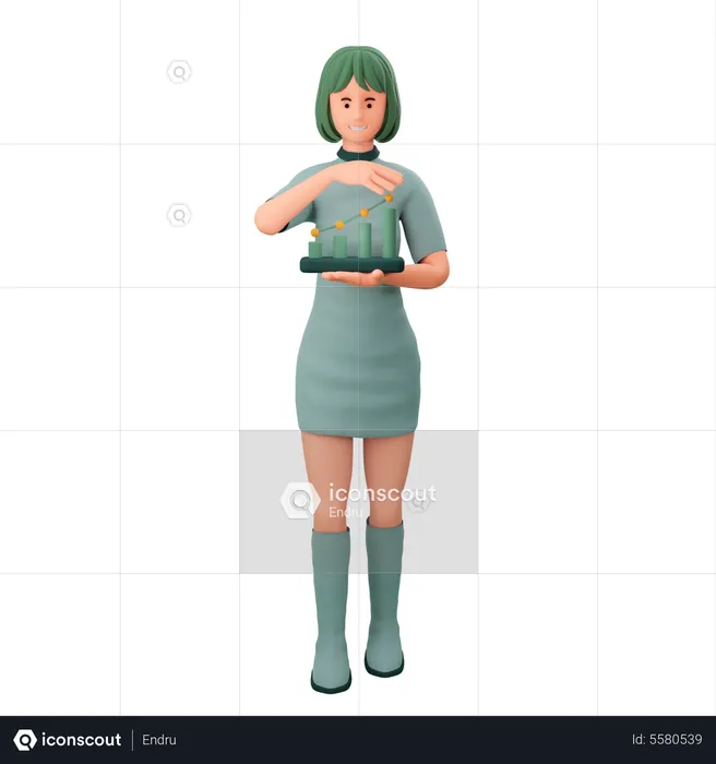 Mädchen mit wachsender Statistiktabelle in der Hand  3D Illustration