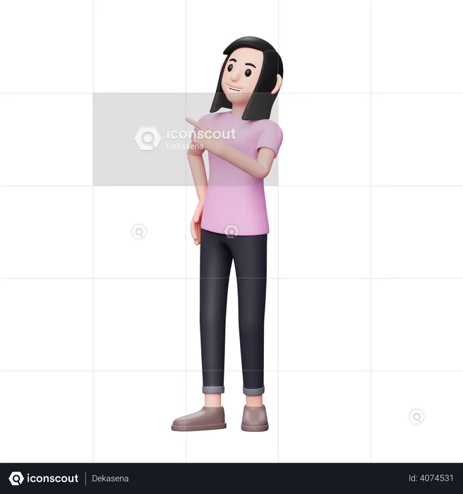 Mädchen zeigt mit dem Finger auf die linke Seite  3D Illustration