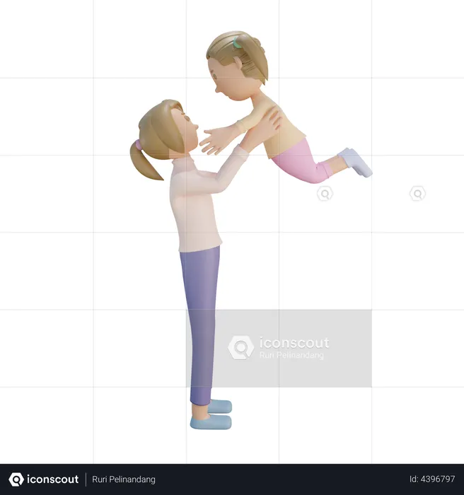 Mãe segurando a filha  3D Illustration