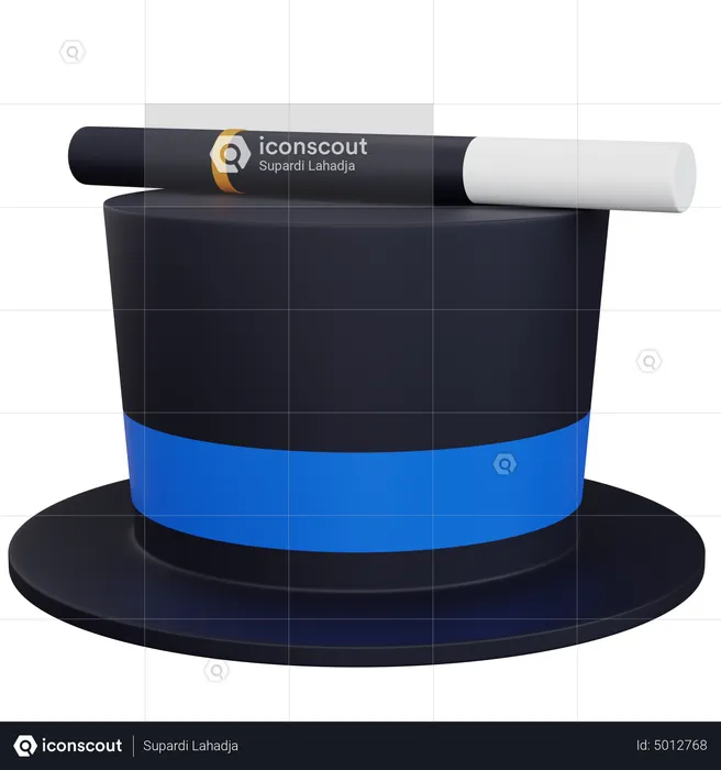 Magician hat and magic stick  3D Icon