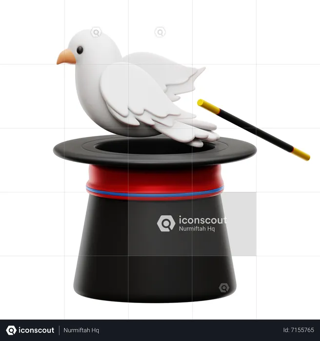 Magician Hat with Pigeon  3D Icon