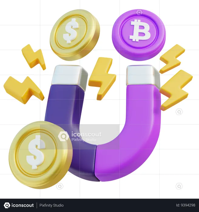 Magnet Attracting Money And Cryptocurrency Concept  3D Icon