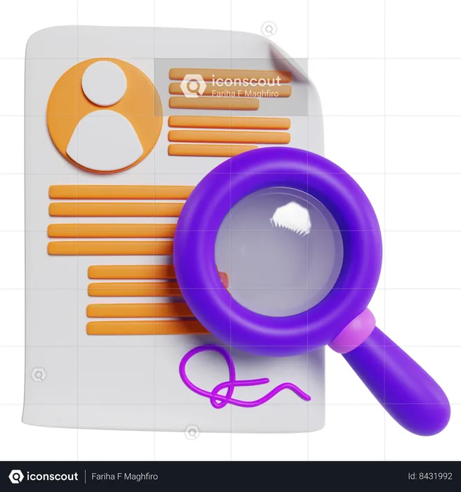 Magnified Candidate Profile Document  3D Icon