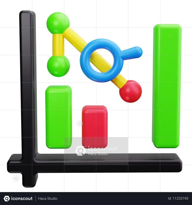 Magnifying Glass Over Graph  3D Icon