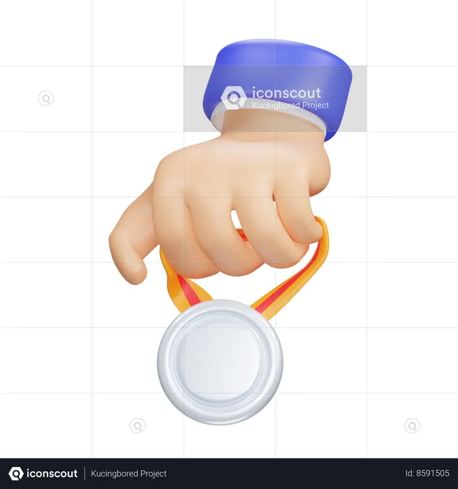 Main et médaille d'argent Emoji 3D Icon