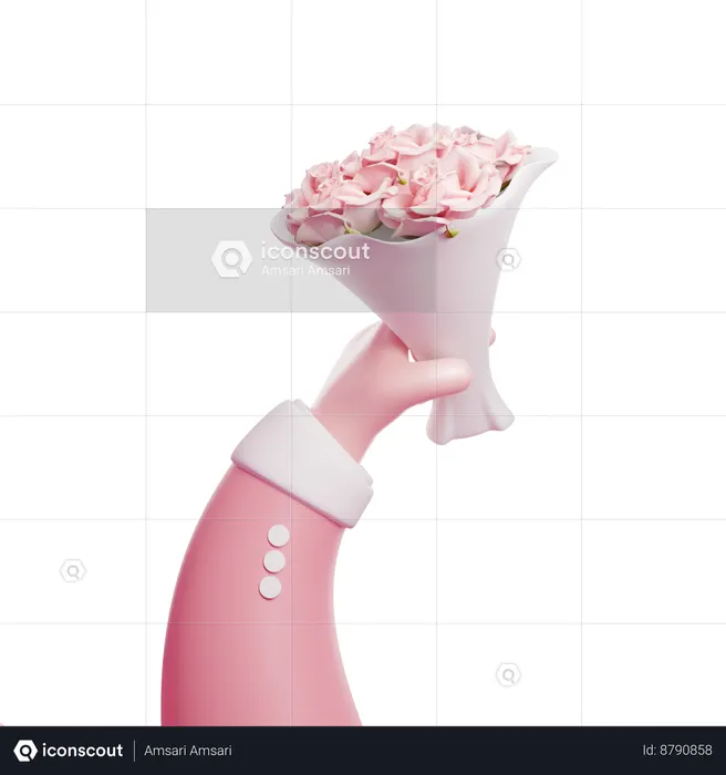 Main tenant un bouquet de fleurs  3D Icon