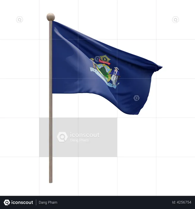 Maine Flagpole Flag 3D Illustration