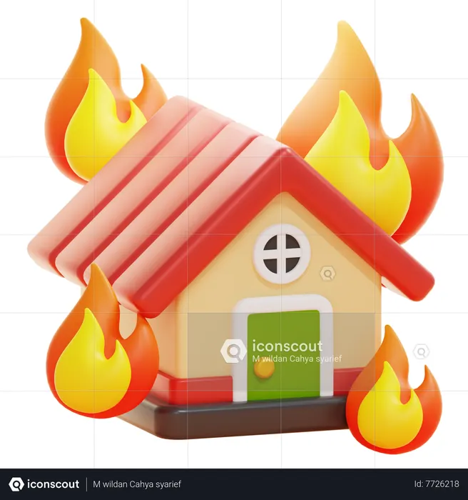 Maison en feu  3D Icon