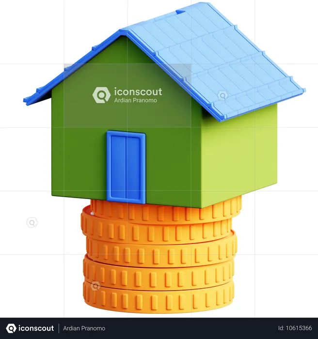 Maison sur une pile de pièces  3D Icon