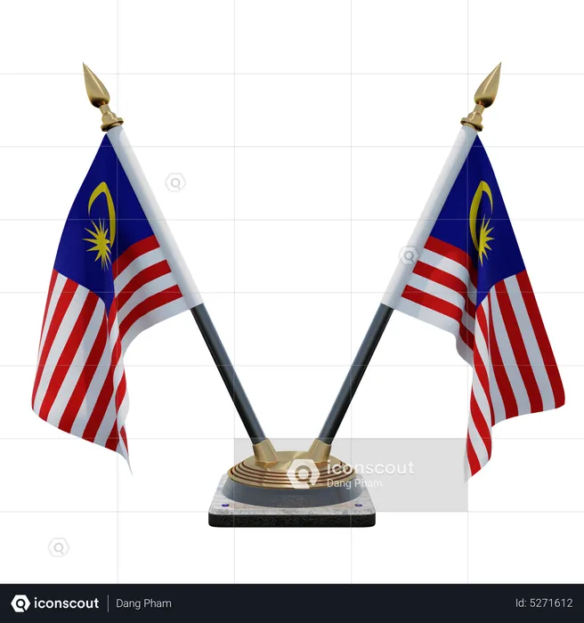 Malaysia Double (V) Desk Flag Stand Flag 3D Icon