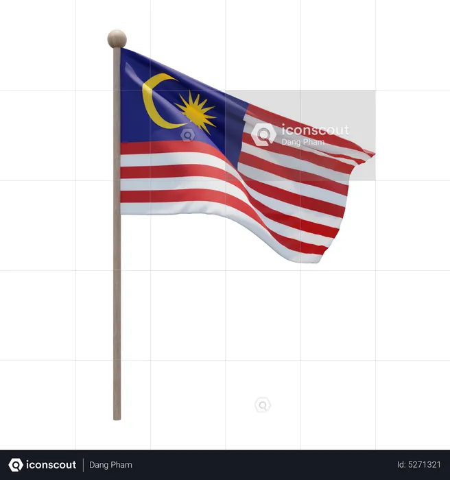 Malaysia Flagpole Flag 3D Icon