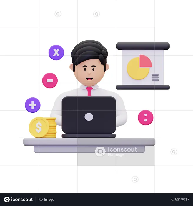Male Accountant Making Online Financial Report  3D Illustration