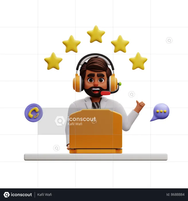 Male Agent Giving Five Star Review  3D Illustration