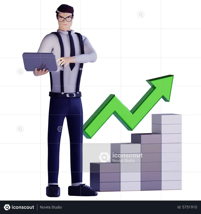 Male analysing business growth  3D Illustration