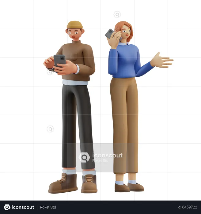 Male and female employee chatting on phone  3D Illustration