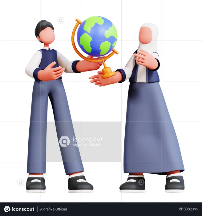 Male And Female Holding Globe  3D Icon