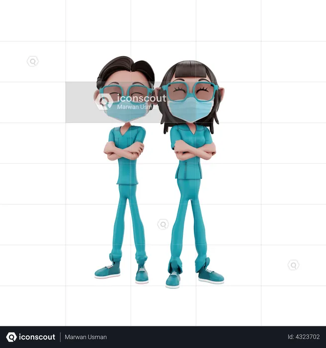 Male and female Nurse standing together  3D Illustration