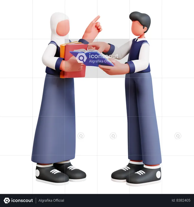 Male And Female Student Discuss About Books  3D Icon