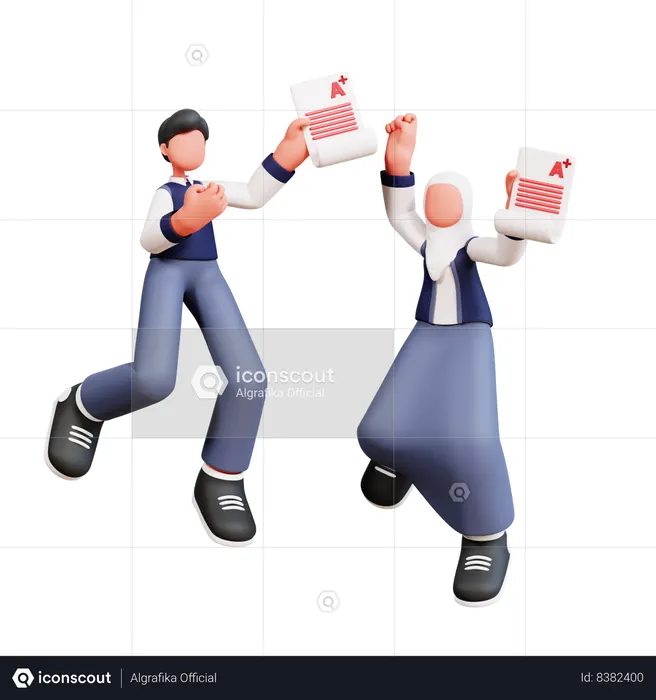 Male And Female Student Getting Exam Result  3D Icon