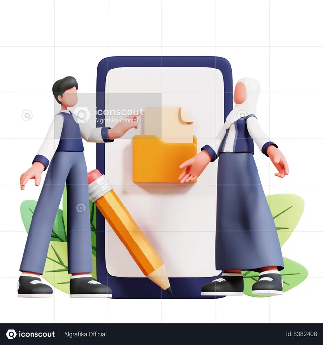 Male And Female Student Having School Folder  3D Icon