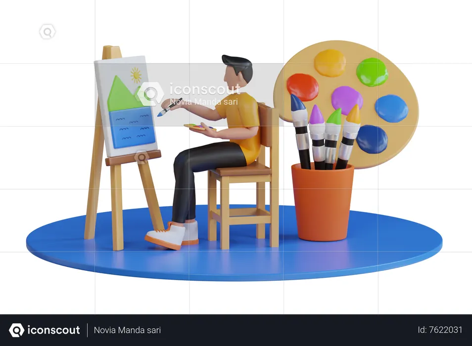 Male artist drawing with pencil  3D Icon