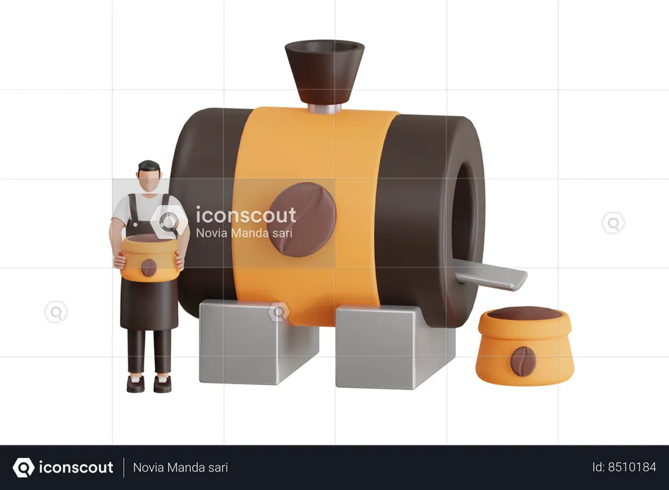 Male Barista Holding Sack Of Coffee  3D Illustration