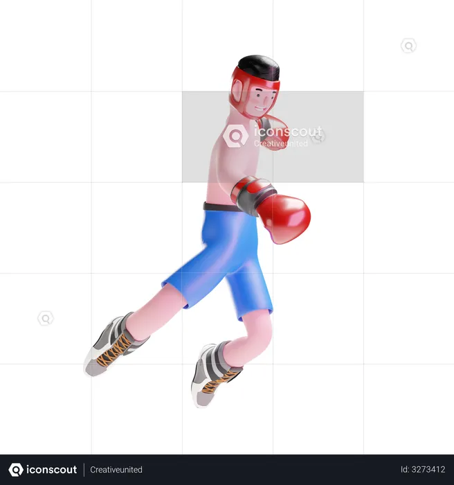 Male Boxer jumping in air  3D Illustration