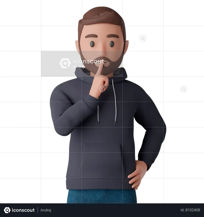 Male Character Asking to Quiet  3D Illustration