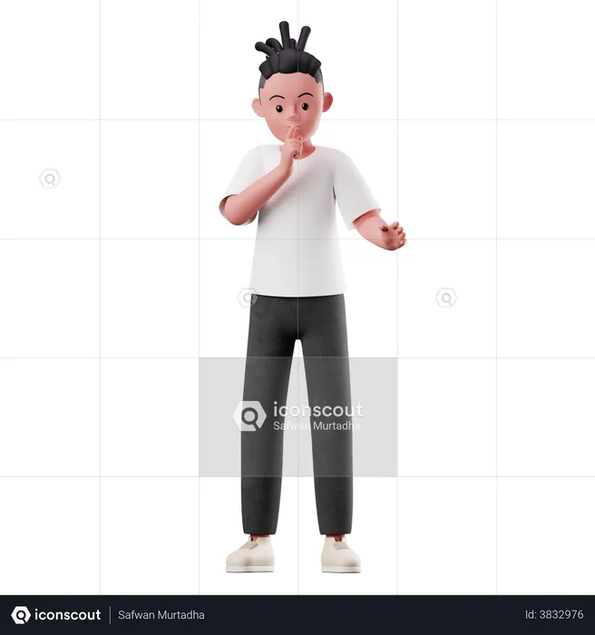 Male Character Asking to Quiet pose  3D Illustration