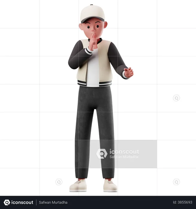 Male Character Asking To Quiet Pose  3D Illustration