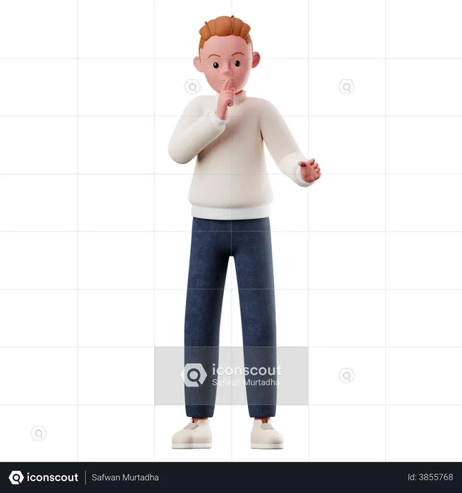 Male Character Asking To Quiet Pose  3D Illustration