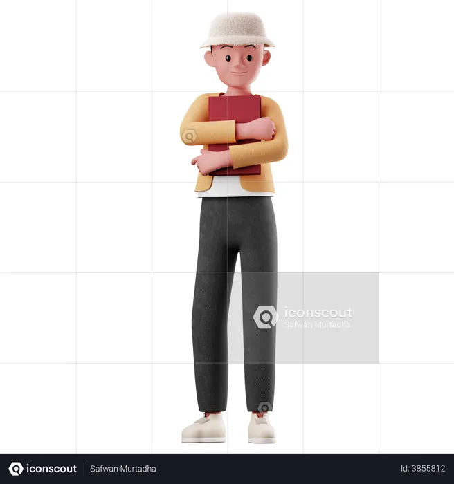 Male Character Holding A Book  3D Illustration