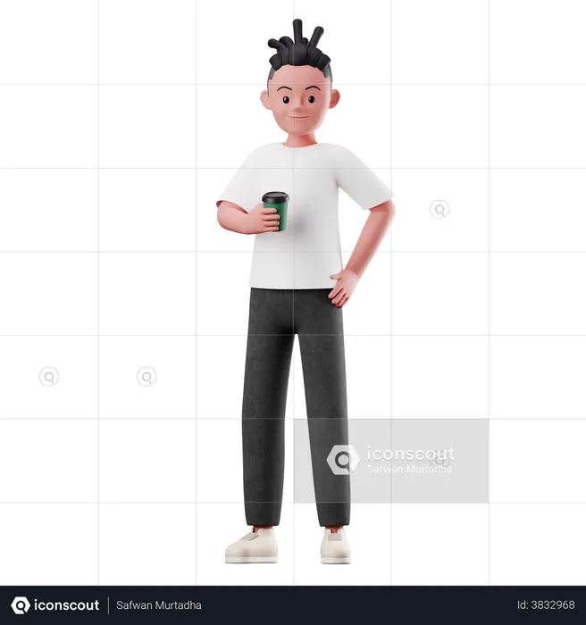 Male Character Holding Coffee Cup  3D Illustration