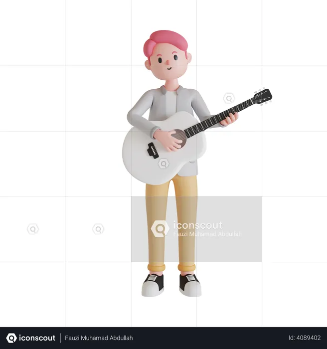 Male character playing guitar  3D Illustration