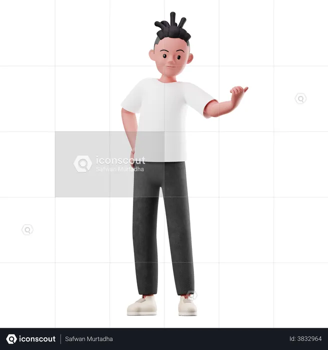 Male Character Pointing on Something  3D Illustration