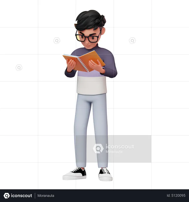 Male Character Reading A Book  3D Icon