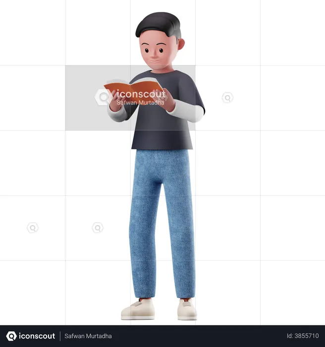 Male Character Reading A Book Pose  3D Illustration