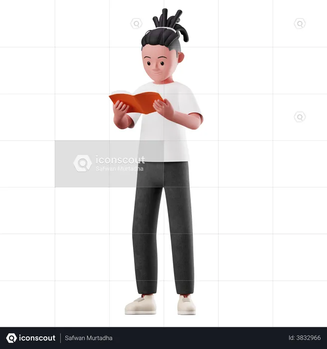 Male Character Reading a Book Pose  3D Illustration