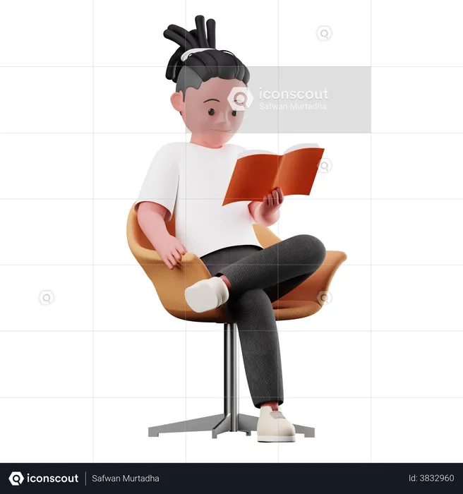 Male Character Sitting and Reading a Book  3D Illustration