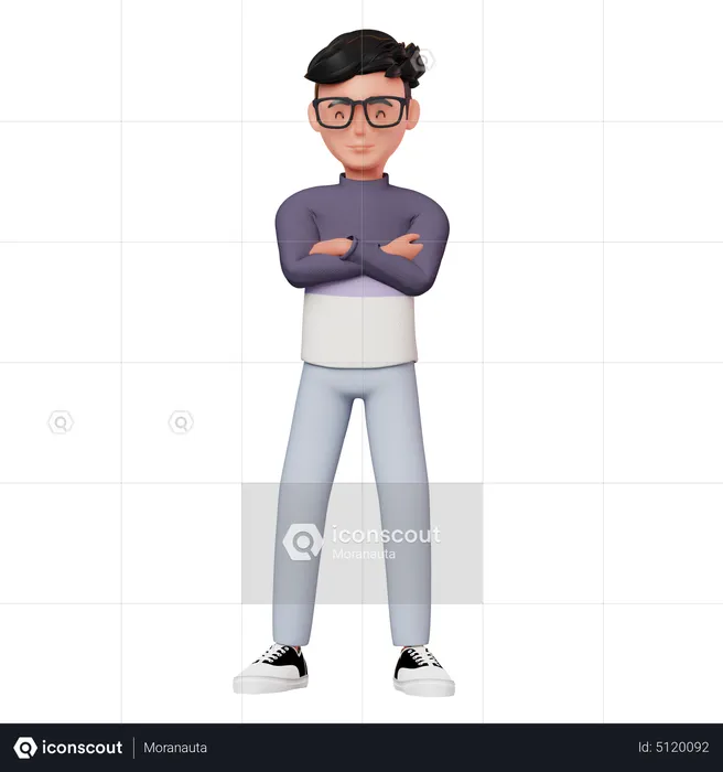 Male Character Standing In Crossed Arms Pose  3D Illustration